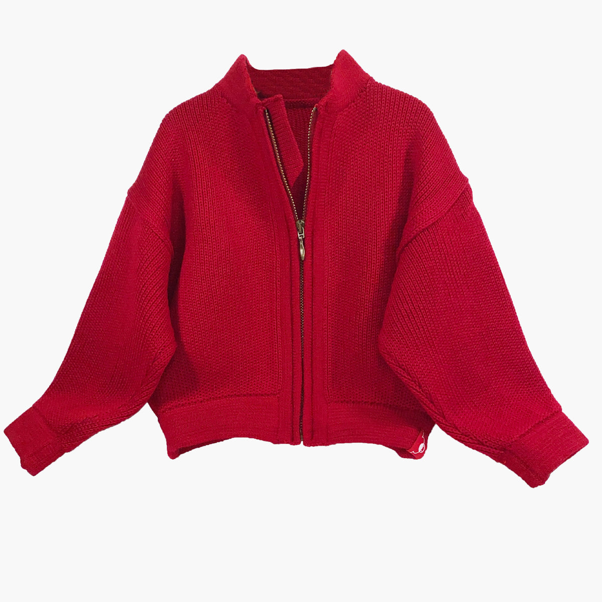 Strickjacke im Stil einer Bomberjacke mit Reißverschluß in Rot