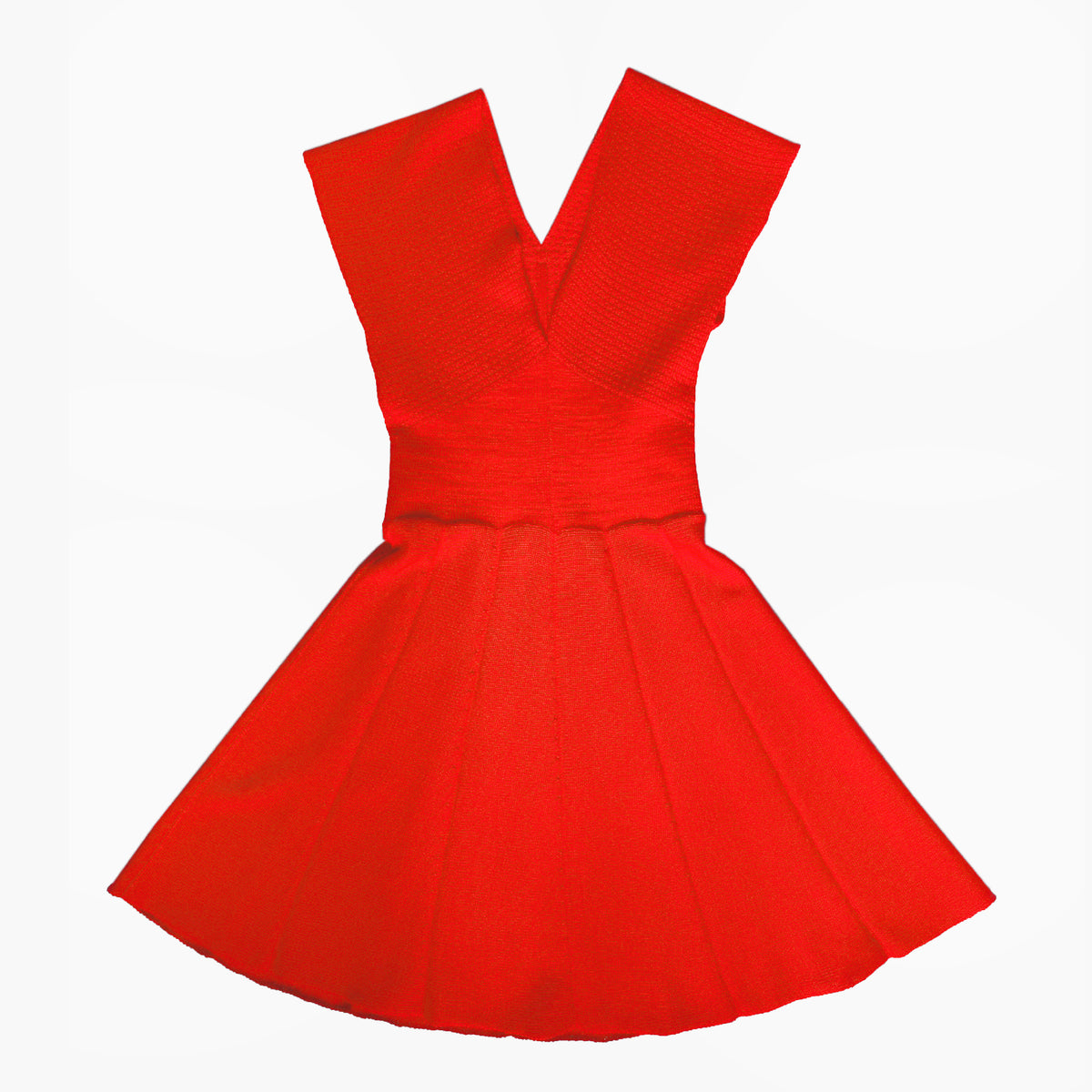 Orange-Rotes /Rosso) schwingendes Kleid mit angeschnittenen Ärmeln und V-Ausschnitt. aus feiner Bio-Merinowolle gestrickt von vincente