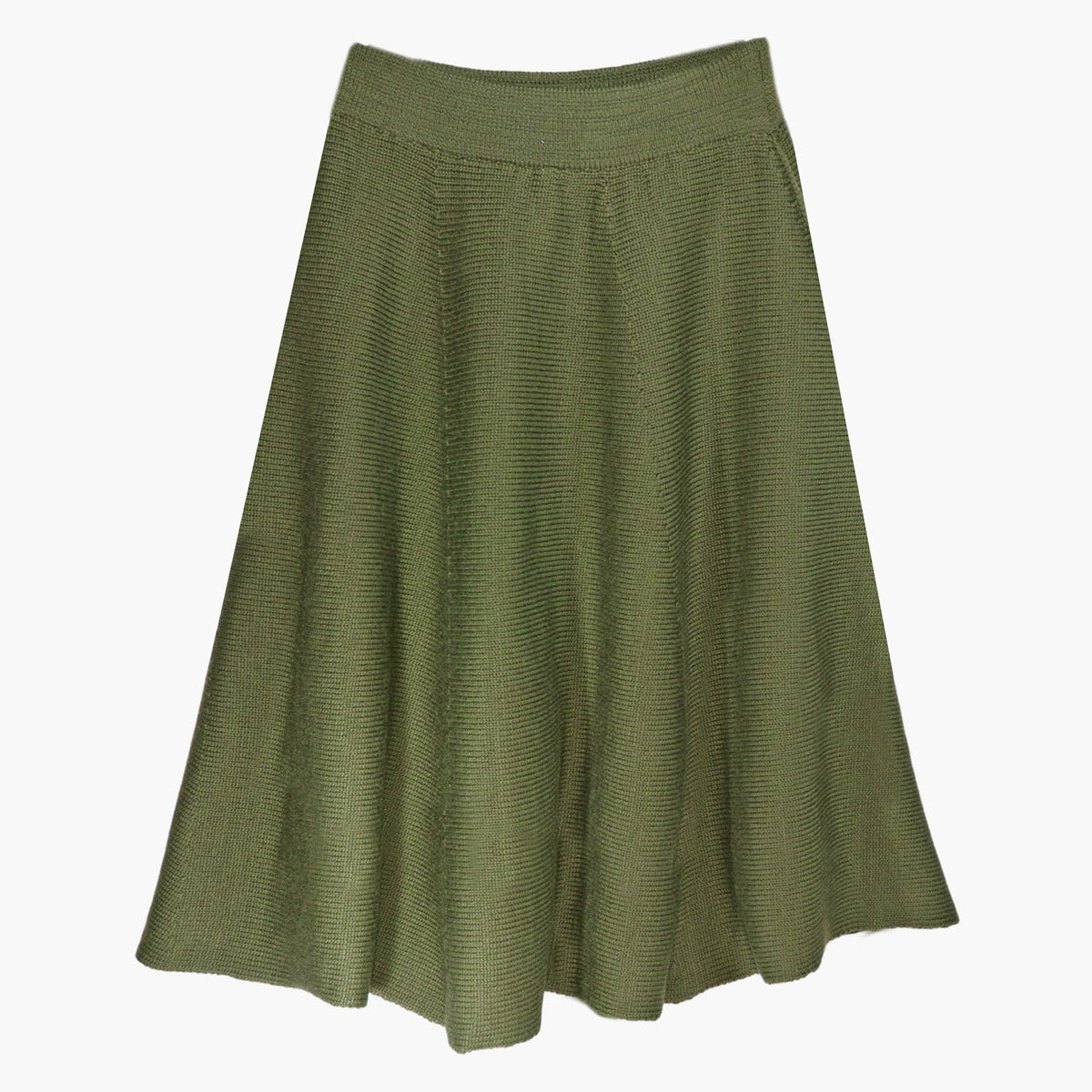 Ausgestellter Midi Strickrock in Olivegrün