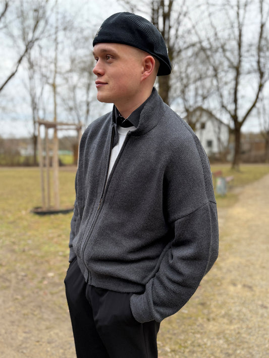 Strickjacke für Männer im Bomberjacken-Stil aus Merinowolle von vincente
