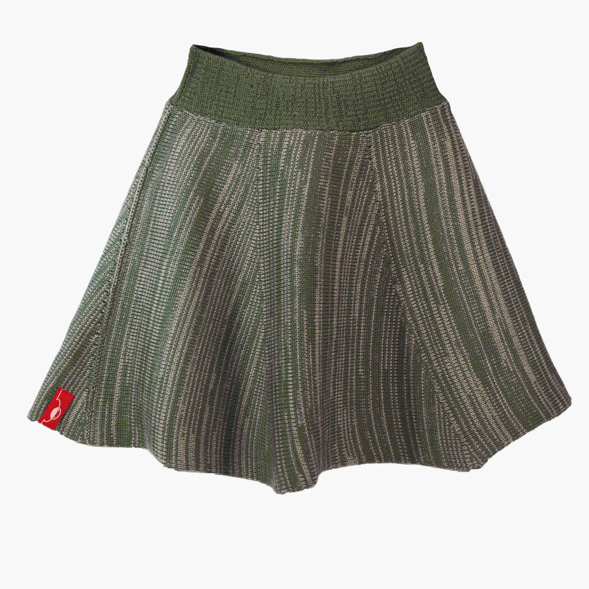 Melierter, ausgestellter Strickrock in Olive/Matcha