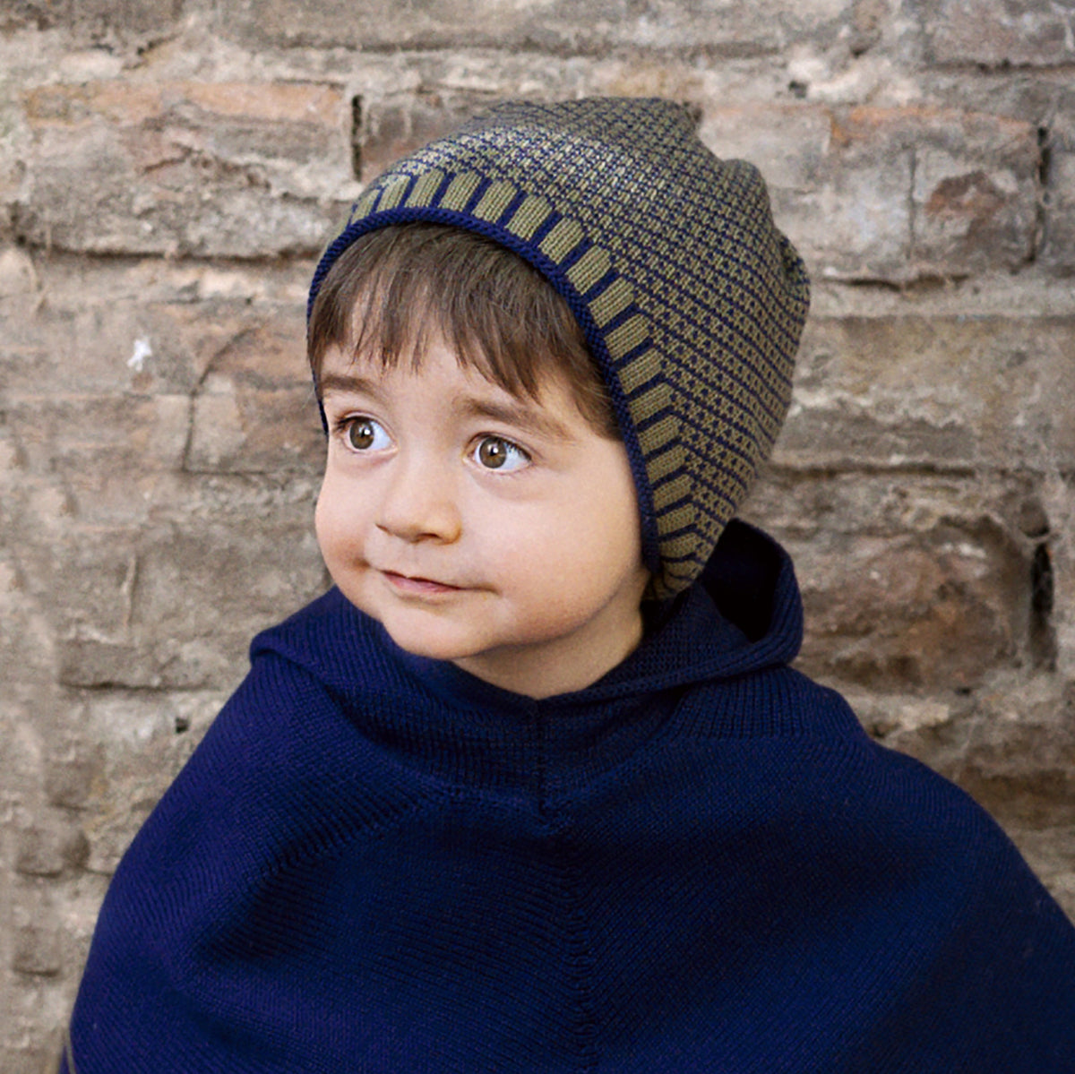 Mütze mit Rauten-Muster  / 100%Schurwolle (Merino)